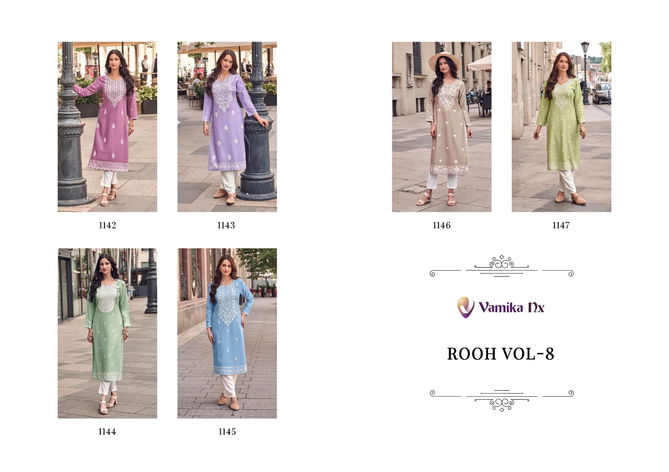 Rooh Vol 8 By Vamika Nx Rayon Viscose Lakhnawi Kurti With Bottom Wholesale Price In Surat
